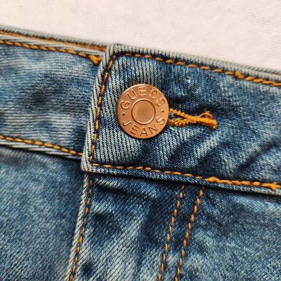 Guess Floral Embroidered Mini Skirt Denim Jean Girly Cute Pink Roses Boho M - Picture 7 of 15